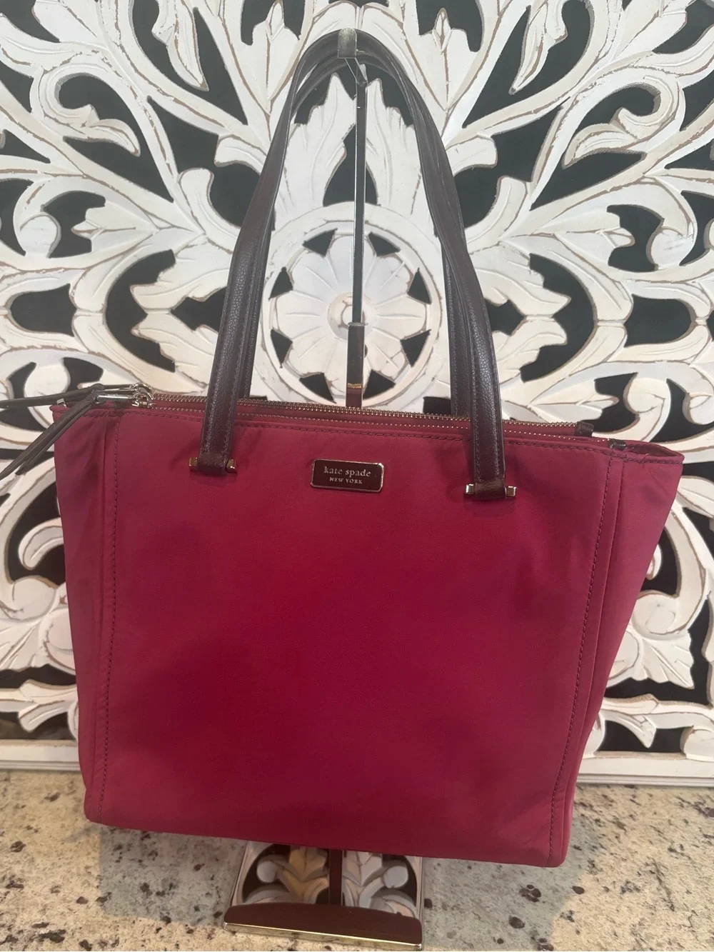 Kate Spade Nylon Chelsea Medium Satchel Tote Dark Pink